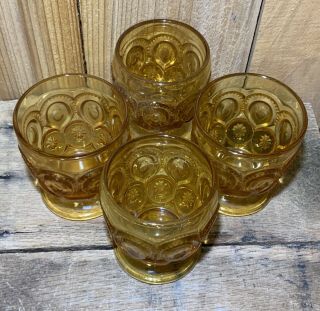 RARE Set of 4 LE Smith Moon and Stars Footed Tumblers in Amber Glass 3 1\2” 2