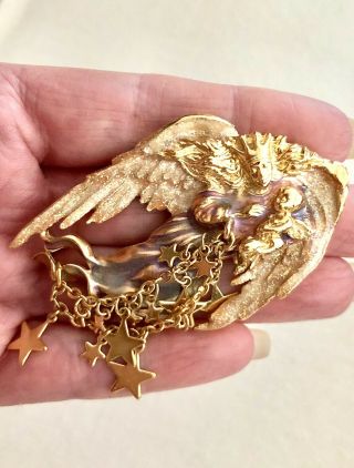 GORGEOUS RARE RETIRED KIRKS FOLLY MOTHER ' S LOVE PIN ENAMEL ANGEL BABY BROOCH 3