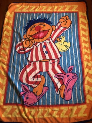 Vintage Htf Very Rare Ernie Plush Throw Blanket Sesame Street Muppets 58”x 43”