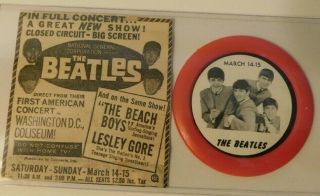 The Beatles Closed Circuit Concert Newspaper Ad And Rare Mar 14/15 Concert Disk