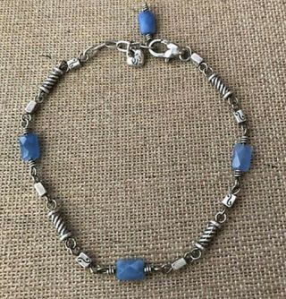 Brighton Ankle Bracelet Silver Tone With Blue Faceted Stones Very Rare