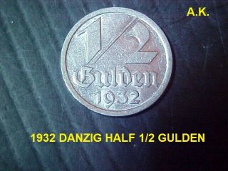 1932 Danzig Half 1/2 Gulden Rare (b_7)