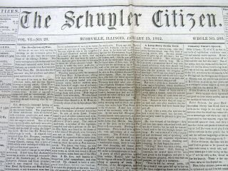 Rare Rushville Illinois 1862 Civil War Newspaper With 54th Regiment Ad