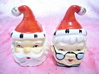 Rare Vtg Christmas Double Face Santa & Mrs.  Claus S & P Shakers Set