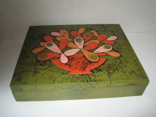Rare Mid Century Modern Paper Mache Abstract Floral Trinket Glove Stationery Box