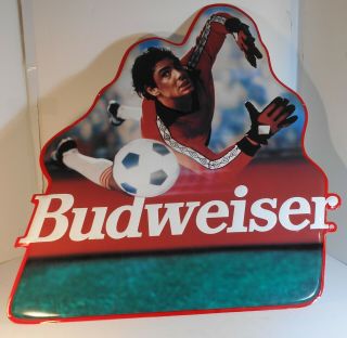 Rare 1993 Budweiser Beer Metal Sign Featuring Soccer/football Goalkeeper