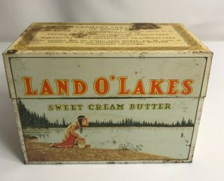 Vintage 3 " X 5 " Metal Land O Lakes Sweet Cream Butter Recipe Card Tin Box Rare
