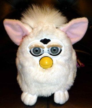 1998 First Edition Furby White W/pink Ears Model: 70 - 800 Rare - Double Tag Error