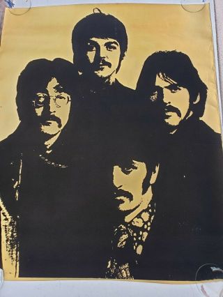 Vintage The Beatles Rare Gold Flocked/velvet Poster