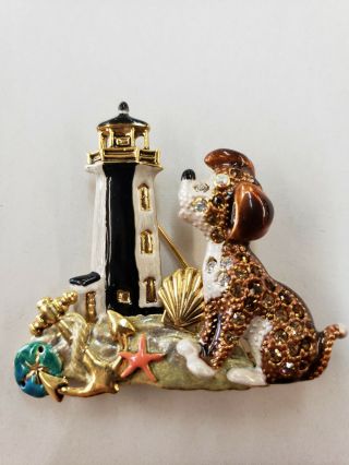 Rare Kirks Folly Pete The Pup By The Sea Lighthouse Crystal Brooch Pin