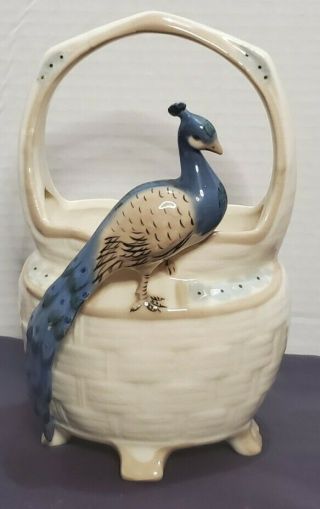 Gorgeous Rare Vintage Art Nouveau/deco Porcelain Peacock Basket