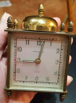 Rare Vintage Bradley Germany Us Zone Wind Alarm Carriage Clock 7 Jewel Lw