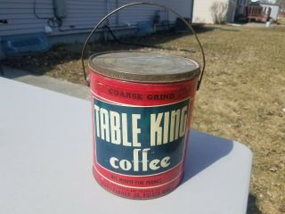 Vintage Rare Large 5 Lb Table King Tin Coffee Can W Handle & Lid Duluth Mn