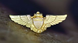 Rare 10k Gold Lgb Balfour Wwii Naval Aviator Wings Lapel Pin U.  S Navy Usmc 3/4 "