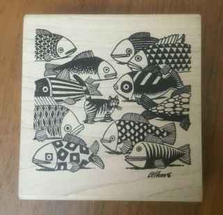 Rare Kliban Cat Among The Fish American Art Rubber Stamp Father 