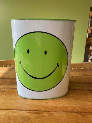 Rare Green Smiley Happy Face Cheinco Trash Garbage Can Tin Toy 1960s