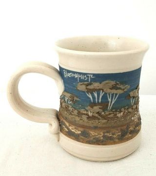 Vintage 3d John Bloomquist Pottery Stoneware Coffee Tea Mug Cup Blue Green Rare