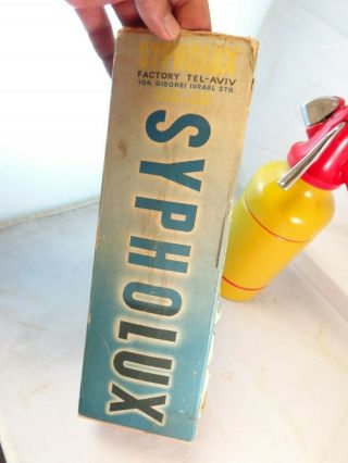Sypholux Soda Siphon Seltzer Bottle,  Vintage Metal.  Yellow Orange Red ? Rare 3