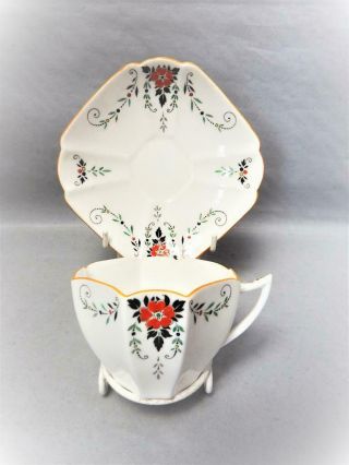Shelley China England Queen Anne Tea Cup & Saucer Rare " Orange Flower " 1920 