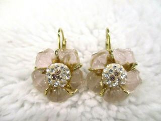 Rare Swan Swarovski Crystal Glass Pink Flower Earring Vg Designer Signed Jewelry