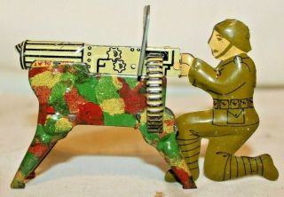 Rare Beauty 1938 Pre - Wwii Marx Tin Toy Army Soldier Camo Machine Gunner