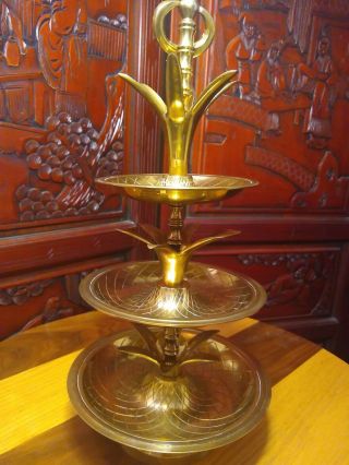 Rare Vintage Brass X Large Metal Pineapple 3 Tier Serving,  Candy,  Jewelry Tray