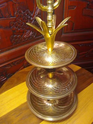 Rare Vintage Brass X Large Metal Pineapple 3 Tier Serving,  Candy,  Jewelry Tray 2