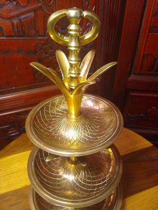 Rare Vintage Brass X Large Metal Pineapple 3 Tier Serving,  Candy,  Jewelry Tray 3