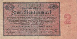 2 Rentenmark Fine Banknote From Germany 1923 Pick - 162 Rare
