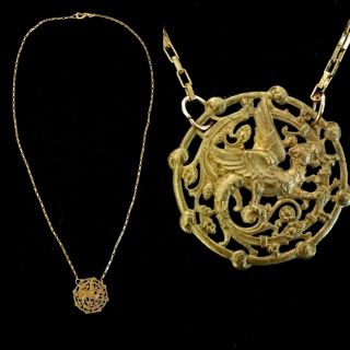 Vintage 1930s French Medieval Mythical Dragon Necklace Fabulous Rare Gift Idea