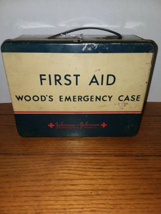 Vintage Woods Emergency Case First Aid Kit Johnson And Johnson Rare