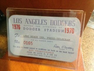 1976 Los Angeles Dodgers Press Pass Ticket Rick Monday Saves Flag Rare Baseball