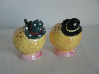 RARE Salt & Pepper PY Japan Anthropomorphic Lemon Heads with Hats & Bow Ties 2