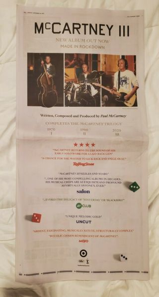 Rare Promo Paul Mccartney I Ii Iii Ad Display Poster The Beatles Trilogy Dice