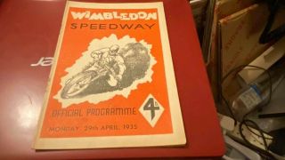 Wimbledon Dons V Belle Vue Aces - - - Speedway Programme - - - 29th April 1935 - - - Rare