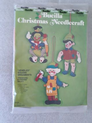 Bucilla Sequin Pinocchio Vintage Christmas Tree Ornaments Kit 2826 Mcm Rare