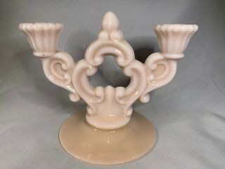 Vintage Shell Pink Milk Glass Double Candle Holder 2 Arm Candelabra Rare B356