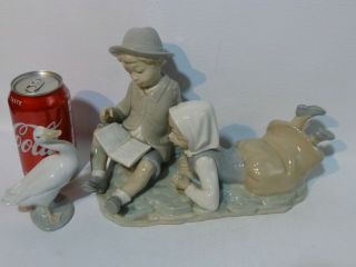 Lldro Nao Rare Porcelain Figurine " Reading Boy And Girl " & Daisa " A Duck " Ex