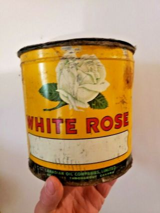 Rare Vintage White Rose Canadian 5lb Grease Oil Can Advertising Motor Oil Can