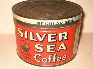 Silver Sea Coffee Rare 1 Lb Keywind Coffee Tin Hard To Find Variation