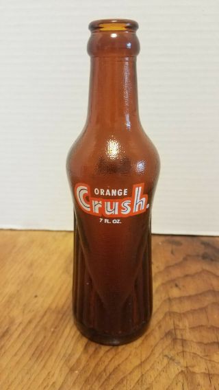 Orange Crush 7 Oz.  Amber Brown Pop Soda Bottle Evanston Illinois 7 3/4 " Rare