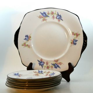 Rare 1930s Royal Albert Crown China Blue Bird Sandwich And Small Plates