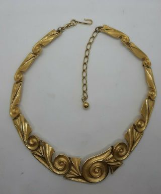 Vtg Rare Trifari Gold Tone Scrolled Graduated Panel Link Necklace Collar Htf
