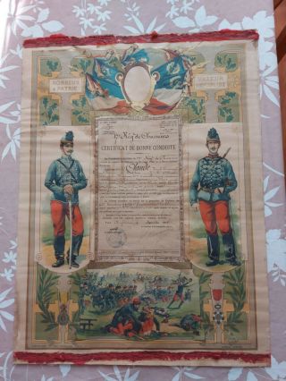 Certificat Bonne Conduite 17 Régiment Chasseurs 1895 Très Rare