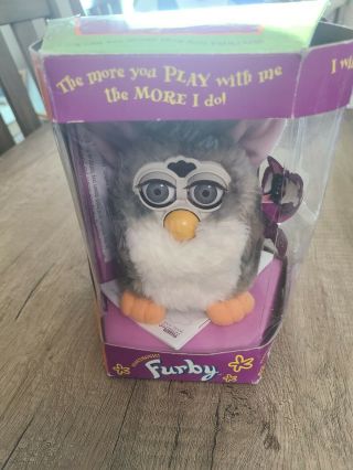 Rare Vintage 1998 Grey And White Furby And Papers