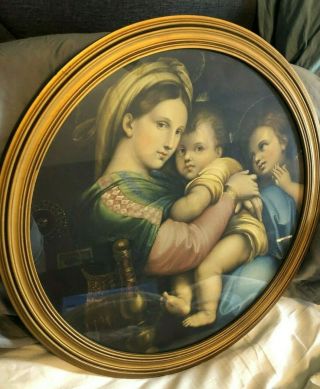 Glorious Rare Vintage Nuns Convent Round Madonna Of The Chair Framed Print