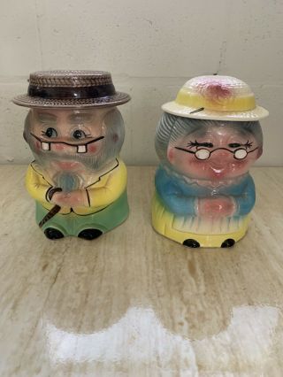 Vintage Old Man & Woman Cookie Jars Grandma & Grandpa Rare,