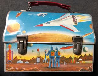 Thermos Dome Space Moon Landing Lunch Box Landing.  Rare 1960s Vintage