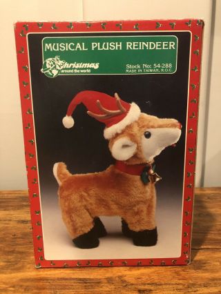 Vintage Walking Musical Christmas Reindeer Plush Toy Flashing Nose Walks Rare