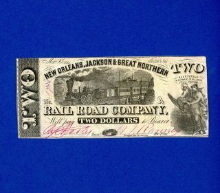 1861 $2 Orleans Jackson Great Northern Rr Co.  Rare Overprint Civil War Note